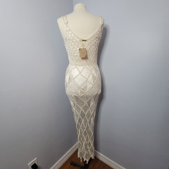 Crochet Maxi Dress Handmade Woven Silk Ivory Large Lined Palma Canaria Wedding - Picture 5 of 15